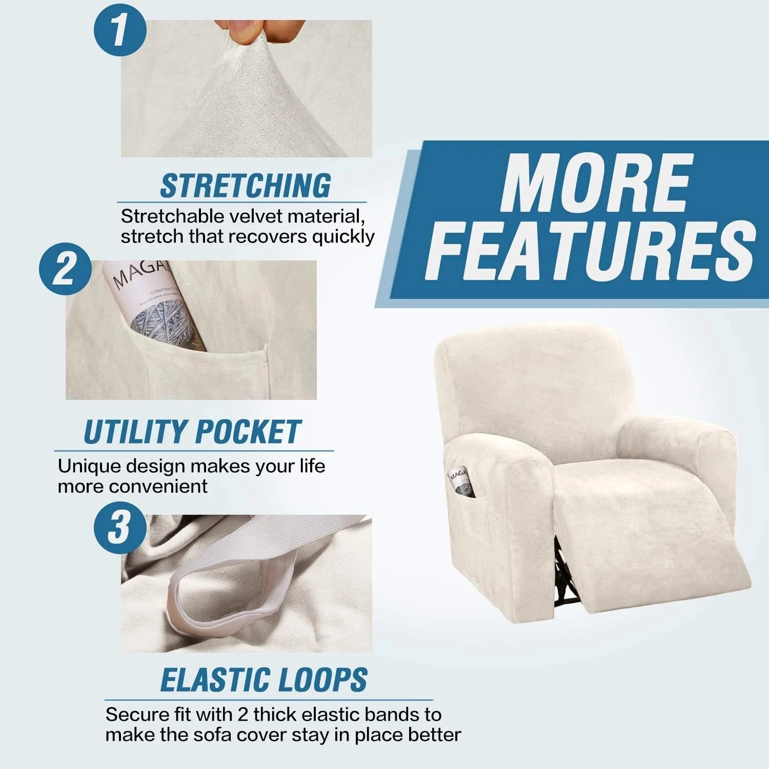 Velvet Stretch Recliner Couch Covers 4-Pieces Style Recliner Chair Covers 07FC0E-D4 - KOEEK