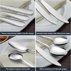 used HaWare Hammered Silverware Set, 40-Piece Stainless Steel Flatware Set Silver HAWARE - KOEEK