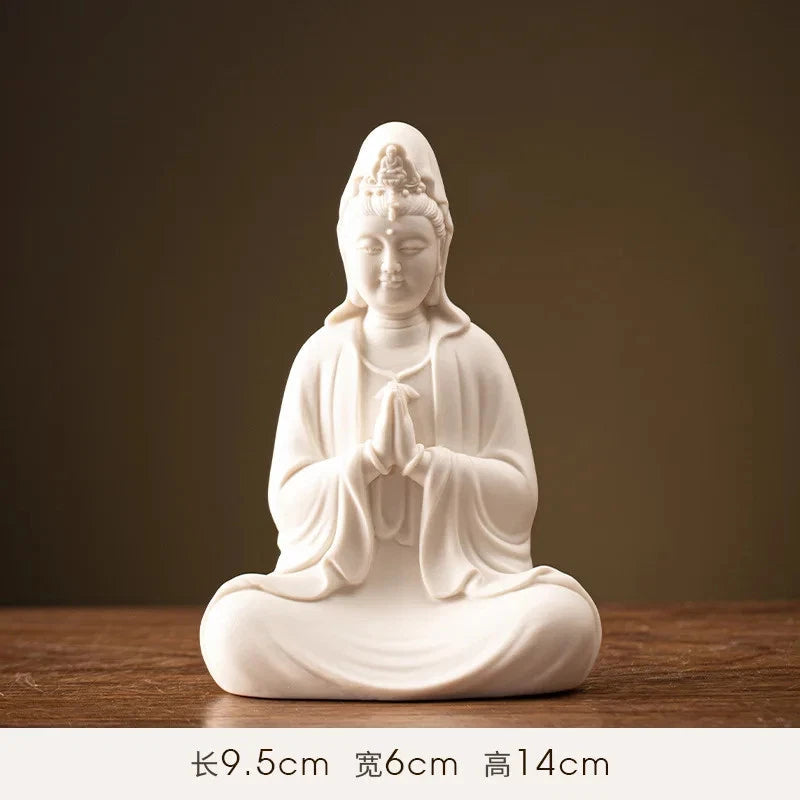 14cm Chinese Ceramic Guanyin Bodhisattva Handcarved Buddha Statue Zen Decoration 07FC0E-D4 - KOEEK