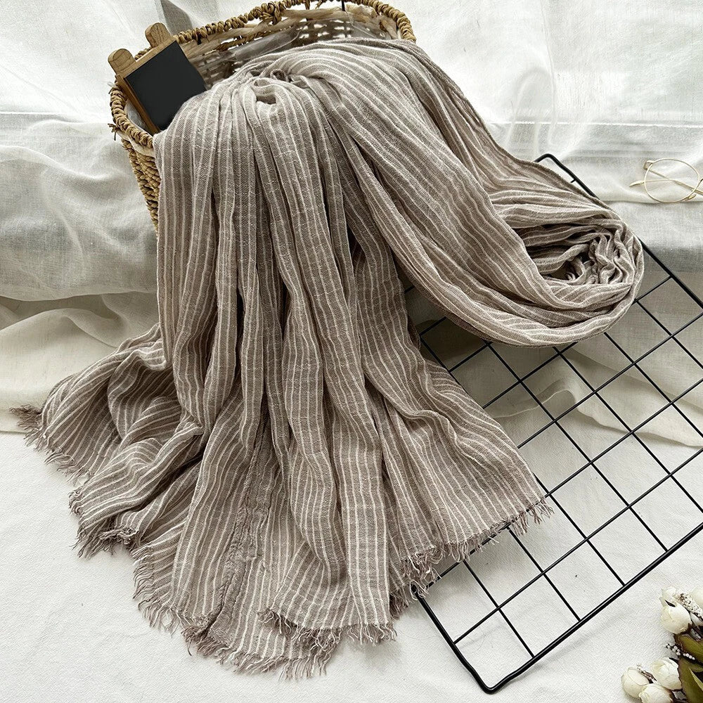 Cotton Linen Scarf Striped Scarves Unisex Men's Shawl Scarf Headwraps 9 Colors 07FC0E-D4 - KOEEK