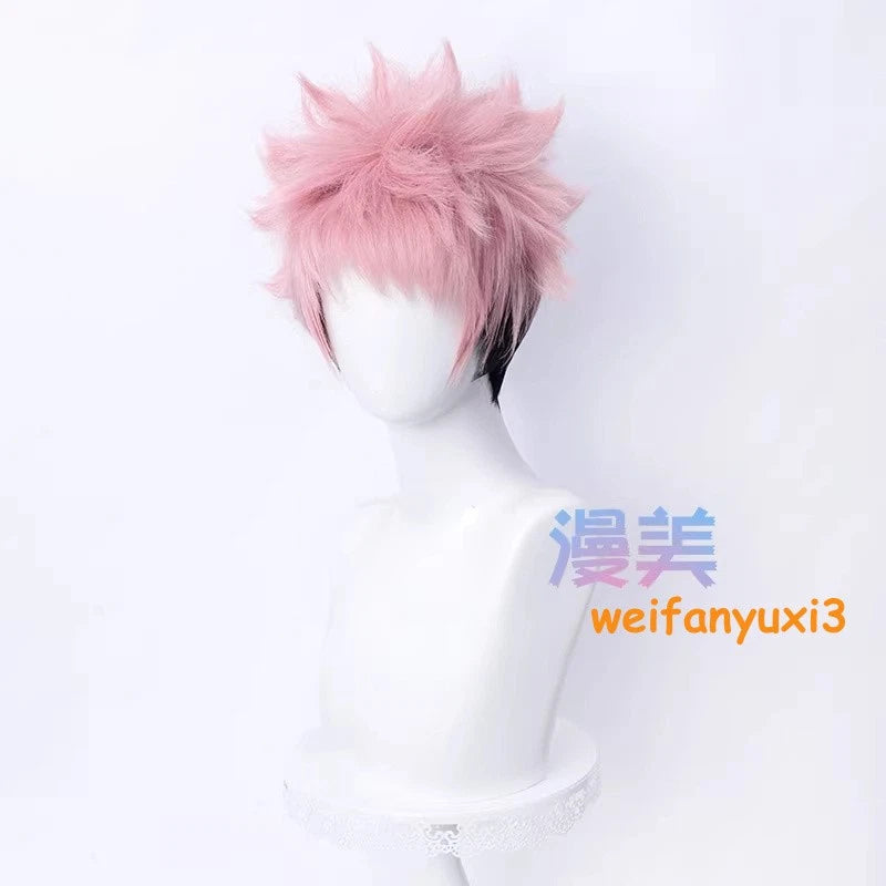 Anime Jujutsu Kaisen Itadori Yuji Cosplay Wig Men Pink+Black Short Hairpiece Wig 07FC0E-D4 - KOEEK