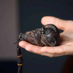 7cm Agarwood Good Luck Fortune Xianglong Gourd Handmade Engraving Pendant Statue 07FC0E-D4 - KOEEK