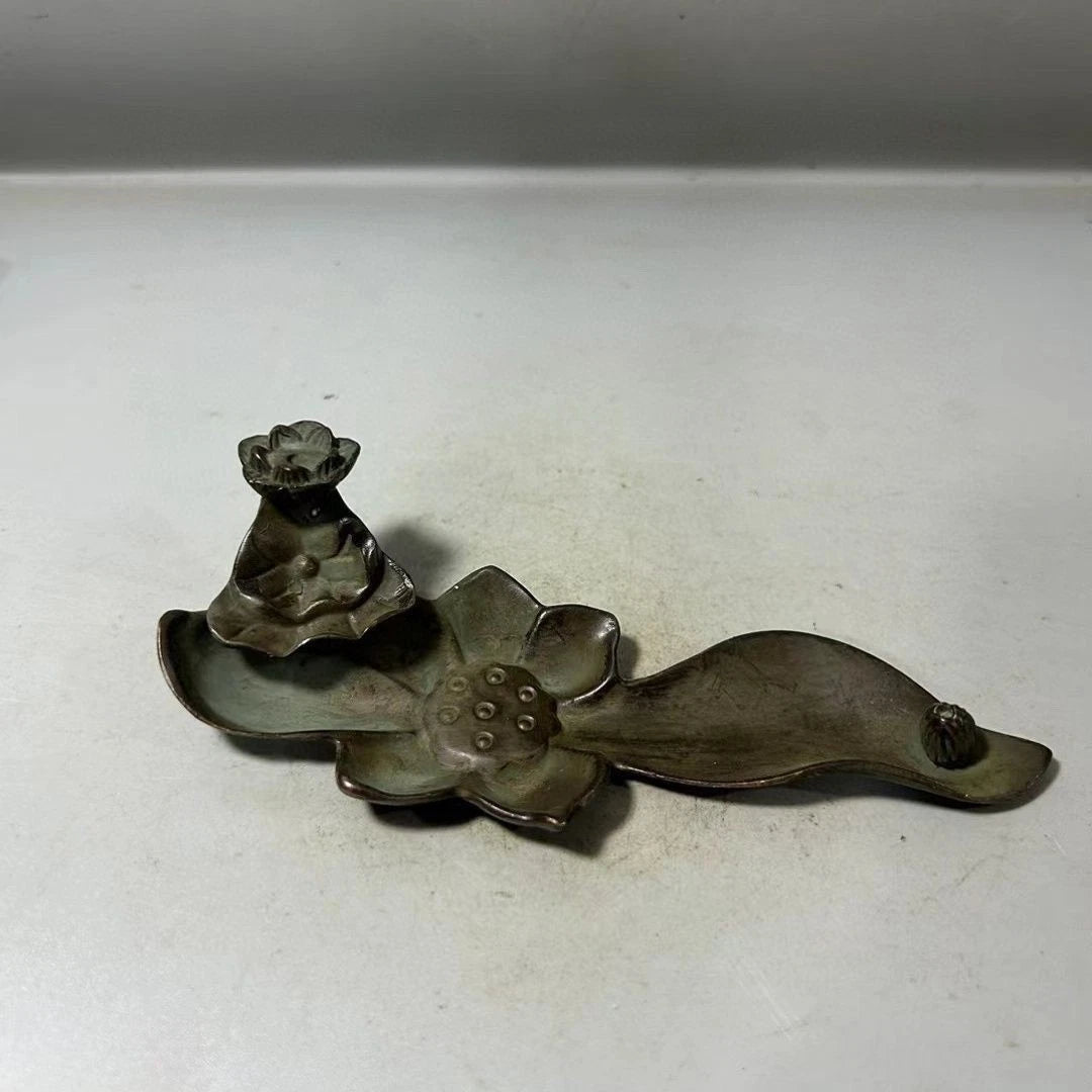 Antique Patina Lotus Backflow Incense Burner Creative Aromatherapy Base Decor 07FC0E-D4 - KOEEK