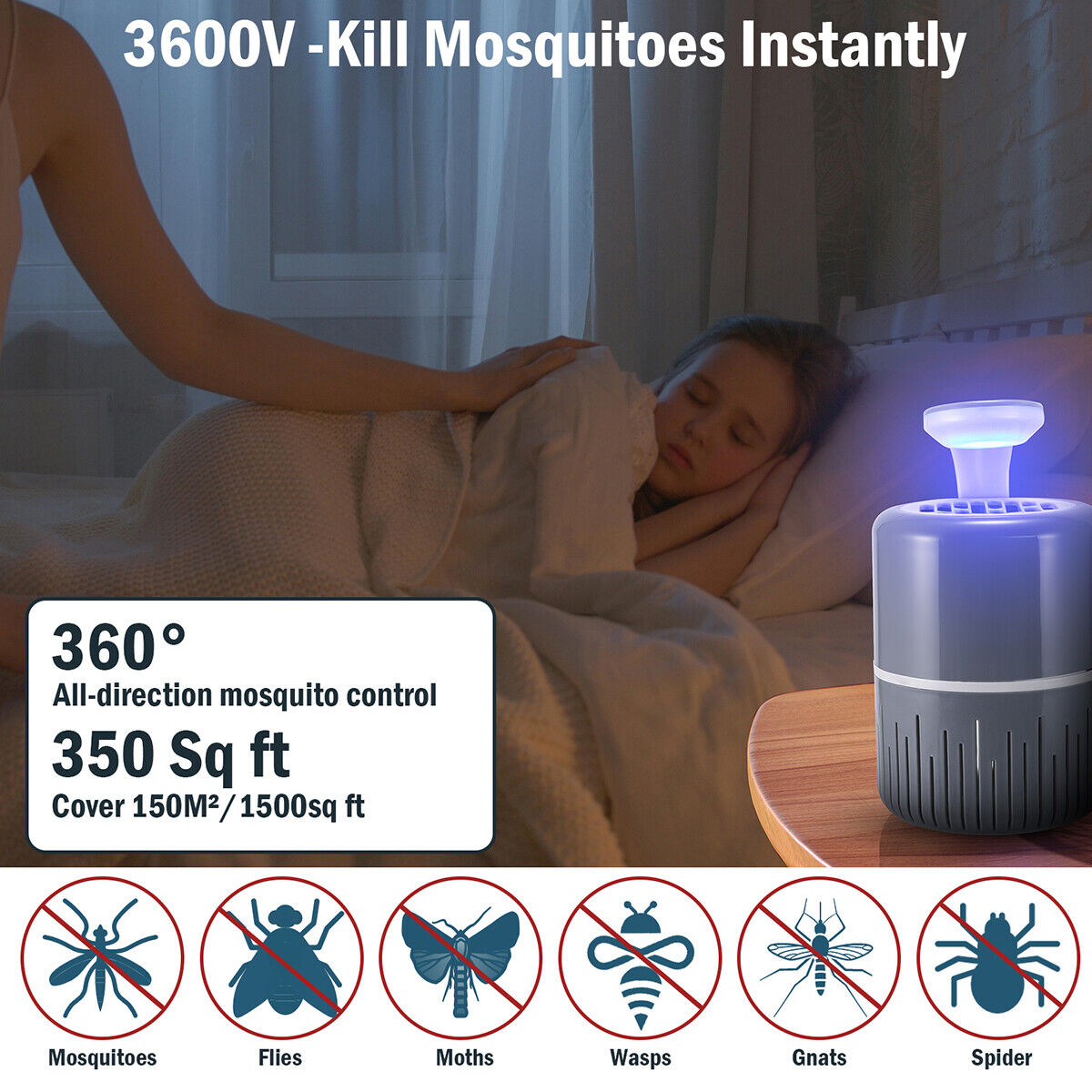 ny 360° elektrisk fluesapper Myggbug Insektdreper LED-lysfelle Skadedyrkontroll