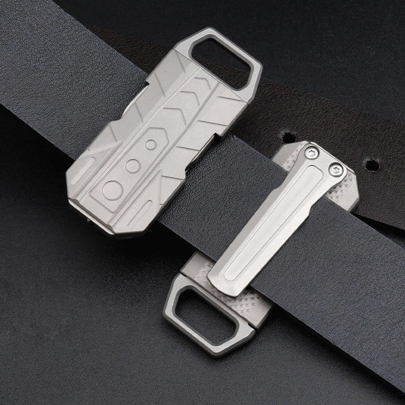 EDC Titanium Belt Buckle Portable Men's Belt Clip Waist Hang Keychain Crowbar 07FC0E-D4 - KOEEK