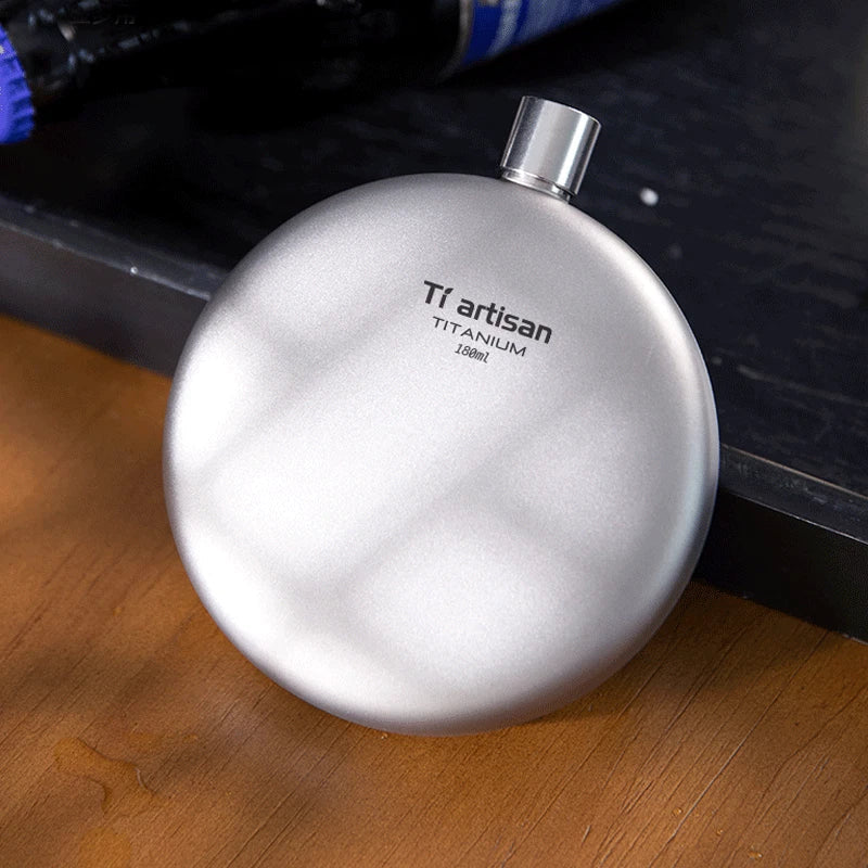 180ml Pure Titanium Hip Flask Portable Pocket Round Wine Bottle Outdoor Camping 07FC0E-D4 - KOEEK