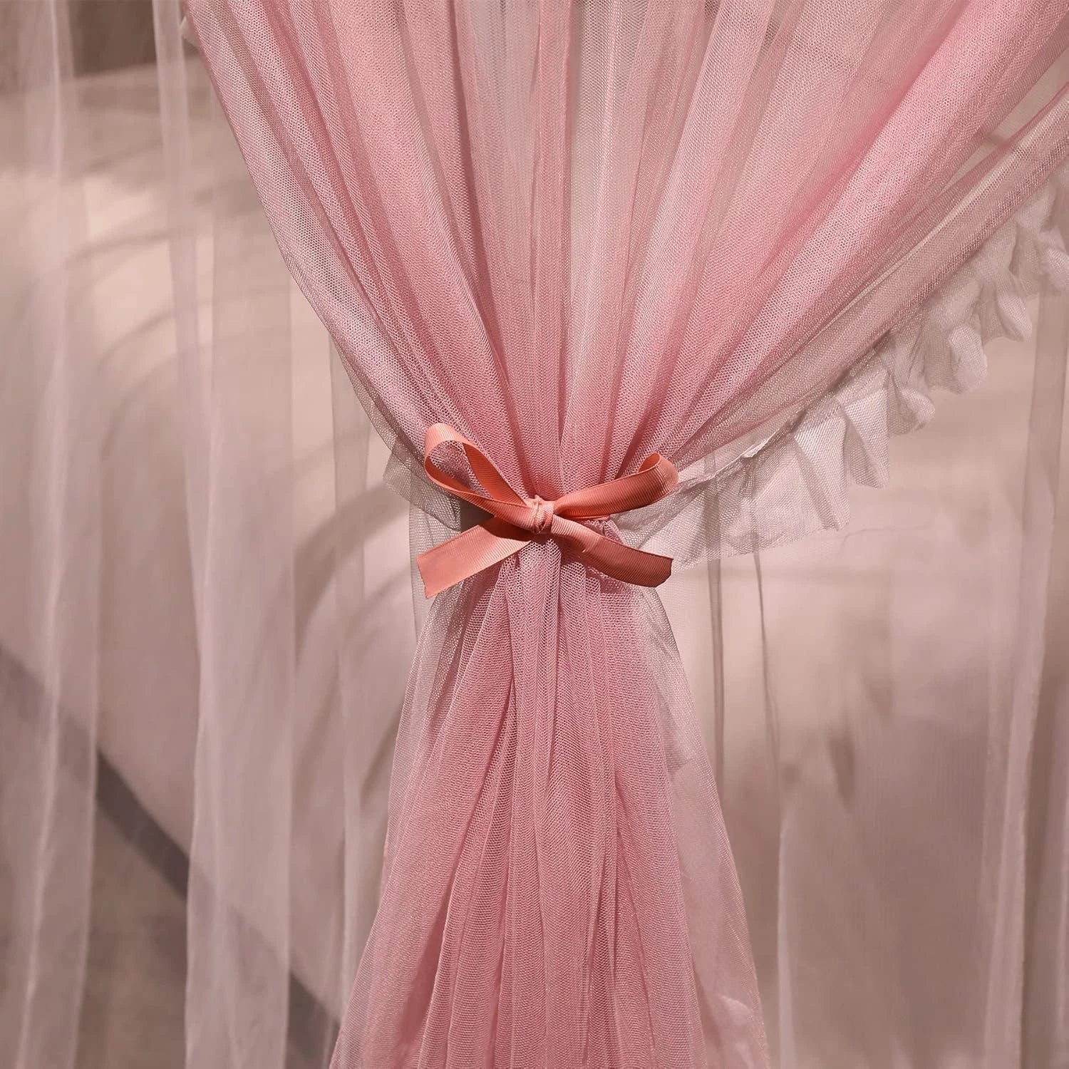 4 Corner Post Ruffle Princess Bed Canopy Curtain-Double Layer Cozy Drape Netting 07FC0E-D4 - KOEEK