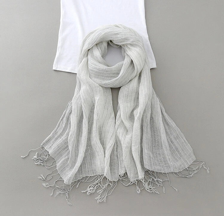 Mens  Flax Linen Scarf Breathable Tasseled Striped Shawl Unisex Neckerchief 07FC0E-D4 - KOEEK