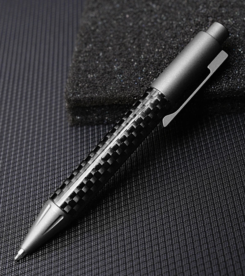 Mini Pocket Titanium + Carbon Fibre Ballpoint Pen Signature Pen w/ 2pcs Refills 07FC0E-D4 - KOEEK