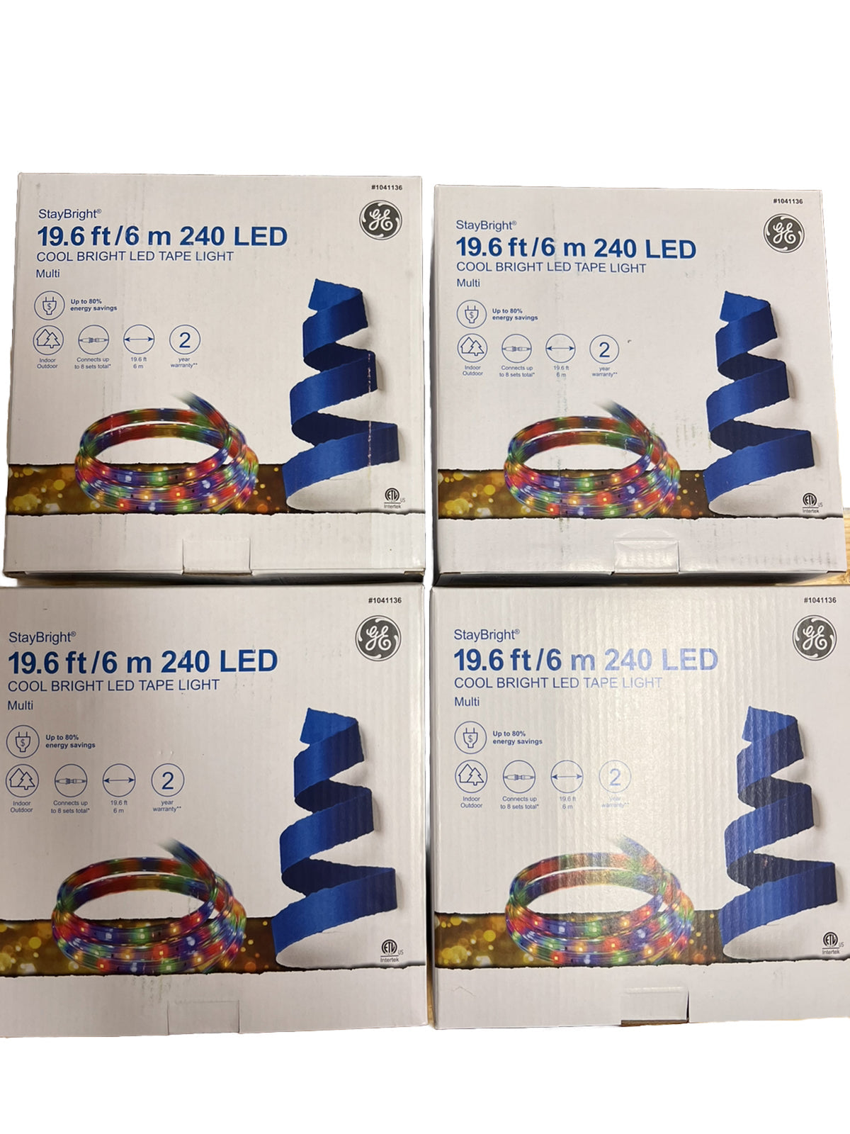 4 boxes GE StayBright 240 LED 19.6 ft Bright Multi Color Christmas Tape Lights GE - KOEEK