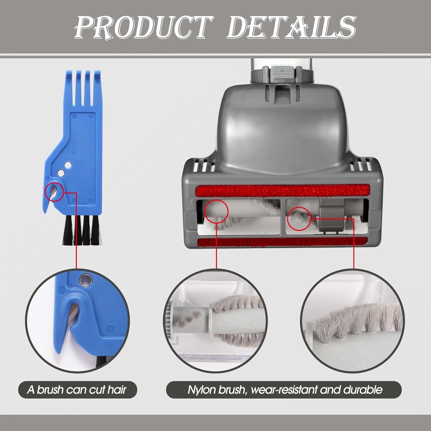 new Upgraded Pet Hair Power Brush Tool Attachment 7.28 x 4.92 x 2.95 inch, Gray 07FC0E-D4 - KOEEK