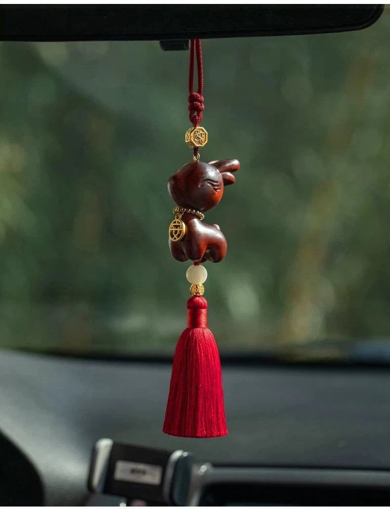 Zitan Wood Safe Journey Car Hanging Pendant Luxury Rearview Mirror Decoration 07FC0E-D4 - KOEEK