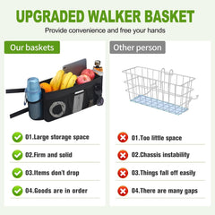 new Upgrade Walker Basket with Cup Holder, Foldable Storage Bag for Black 07FC0E-D4 - KOEEK