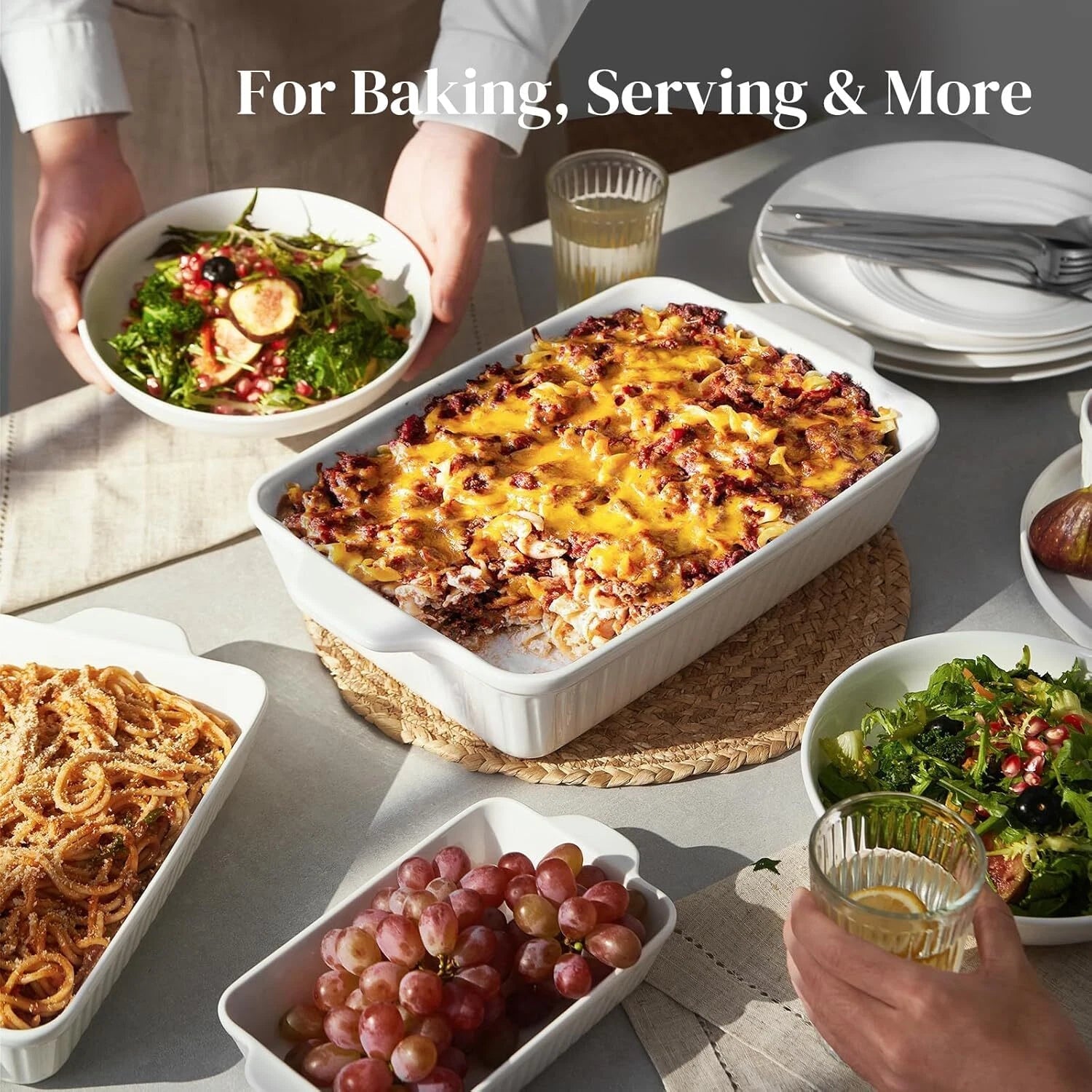 Oven Casserole, Baking Pan Set, Ceramic Bakeware 3-Piece Set 07FC0E-D4 - KOEEK