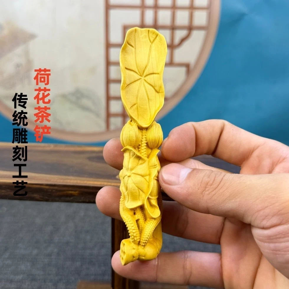 12cm Boxwood Carved Tea Scoop Tea Accessories Home Décor Gift Handicraft 07FC0E-D4 - KOEEK