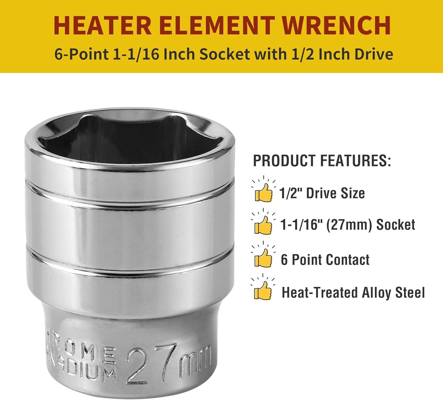 new 1-1/16 Inch RV Water Heater Element Socket Wrench for NPT Thread Silver 07FC0E-D4 - KOEEK