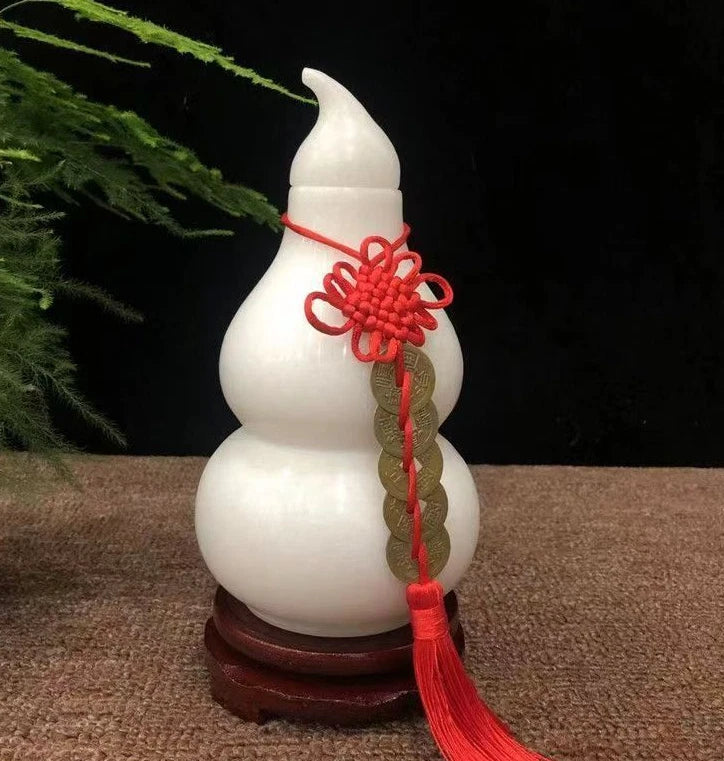 Ornament Decoration Handicrafts Traditional Natural White Jade Covered Gourd 07FC0E-D4 - KOEEK