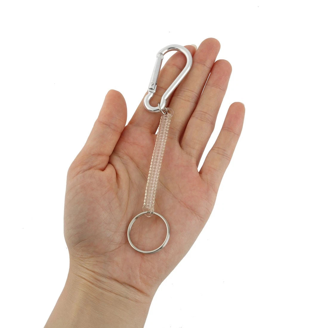 Carabiner Hook Beige Spring Elastic Plastic Coil Keychain Keyring Strap Rope 07FC0E-D4 - KOEEK