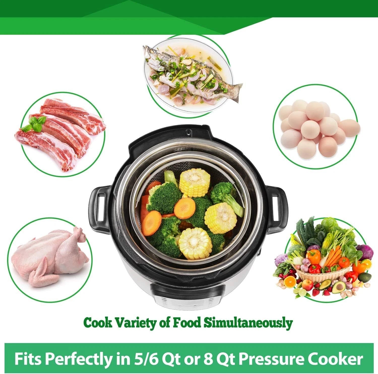 Steamer Basket for Instant Pot Accessories 6 qt or 8 quart - 2 Tier Stackable 07FC0E-D4 - KOEEK