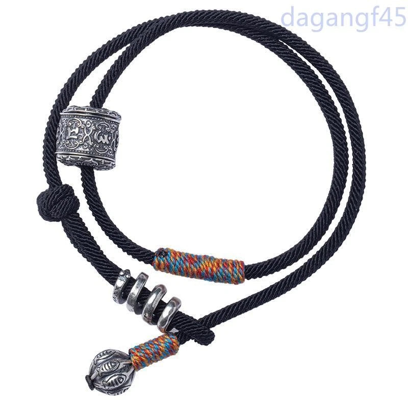 Tibetan Silver Hand-woven Six-character Mantra Bracelet Amulet Bangle Jewelry 07FC0E-D4 - KOEEK