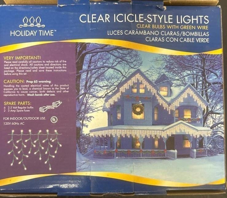 Christmas Clear Icicle Curtain Lights Holiday Time 300 Count Green Wire 17.3 Ft HOLIDAY TIME - KOEEK