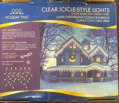Christmas Clear Icicle Curtain Lights Holiday Time 300 Count Green Wire 17.3 Ft HOLIDAY TIME - KOEEK