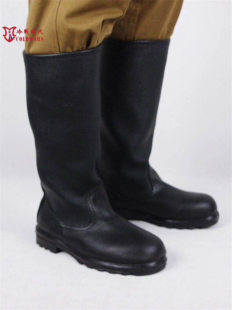 Russia Soviet Army Military Soldiers Vintage Combat Long Boots Black Leather 07FC0E-D4 - KOEEK