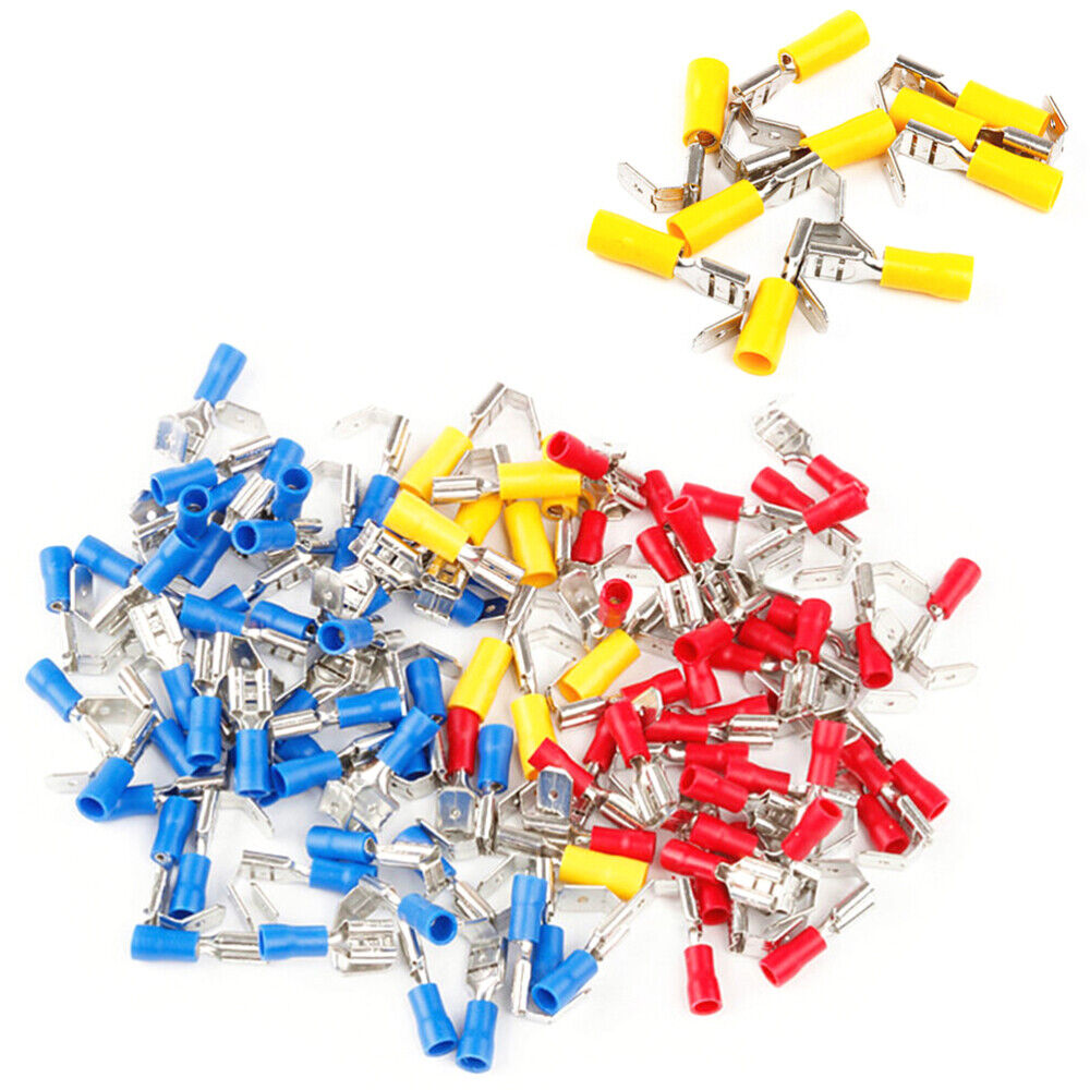 new 100Pcs Piggy Back Spade Connector Crimp Electrical Terminal 10-22AWG (Red Blue