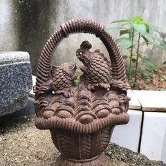 Vietnam Agarwood Flower Basket Figurine 18cm Wood Carving Feng Shui Decor Gift 07FC0E-D4 - KOEEK