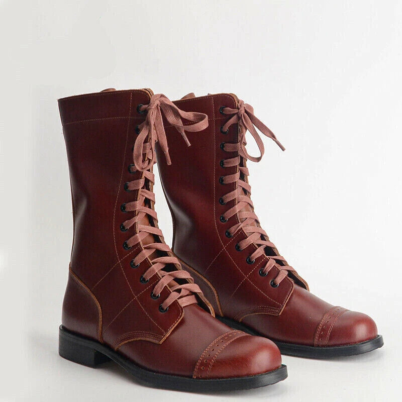WW2 US Army Paratrooper Medium Vintage Boots Mens Leather Jump Mid-tube Boots 07FC0E-D4 - KOEEK