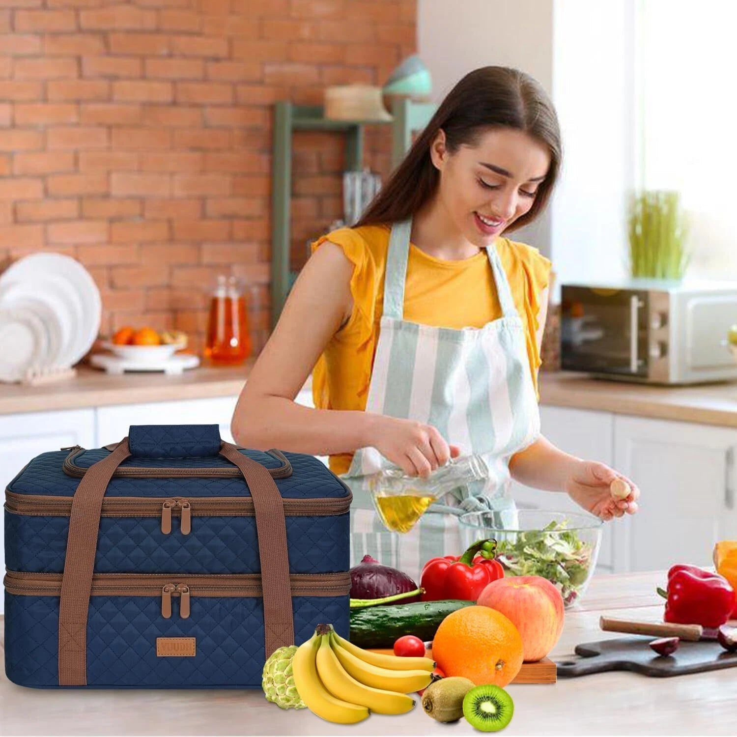 Quilted Insulated Double Casserole Carrying Case - Potluck Gatherings 07FC0E-D4 - KOEEK