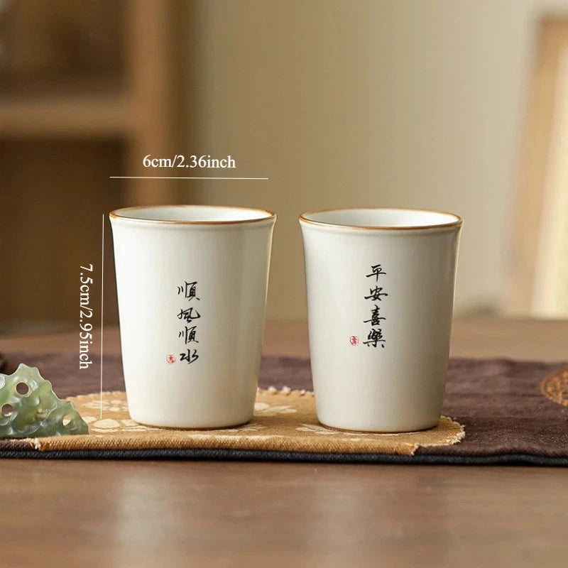 100ml Ceramic Ru Kiln Handpainted Cup Master Cup Tea Tasting Cup Kungfu Teaware 07FC0E-D4 - KOEEK