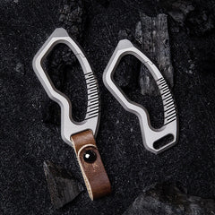 Titanium Alloy + Leather Keychain Carabiner Removable Pendant EDC Crowbar Tool EDC - KOEEK