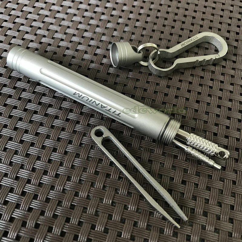 EDC Outdoor Key Titanium TC4 Multi Tools Set Holder Toothpick Tweezers Earpick 07FC0E-D4 - KOEEK