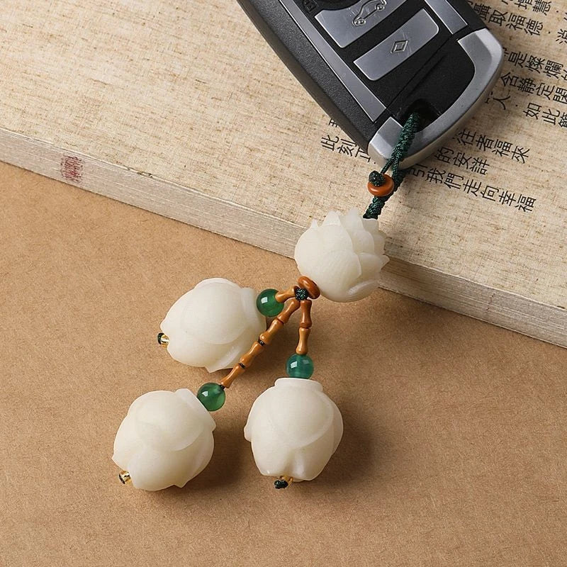 Bodhi Root Magnolia Flower Keychain Chinese Style Car Keychain Couples Pendant 07FC0E-D4 - KOEEK