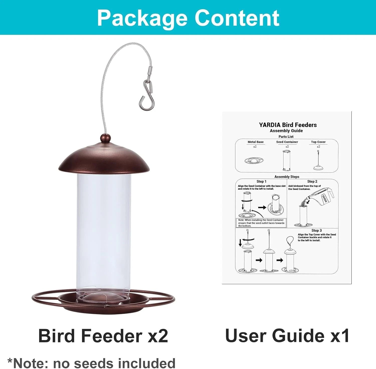 2 Pack Metal Wide Bird Feeders -Hanging Outdoor Bird Feeder with 1.6lbs Capacity 07FC0E-D4 - KOEEK