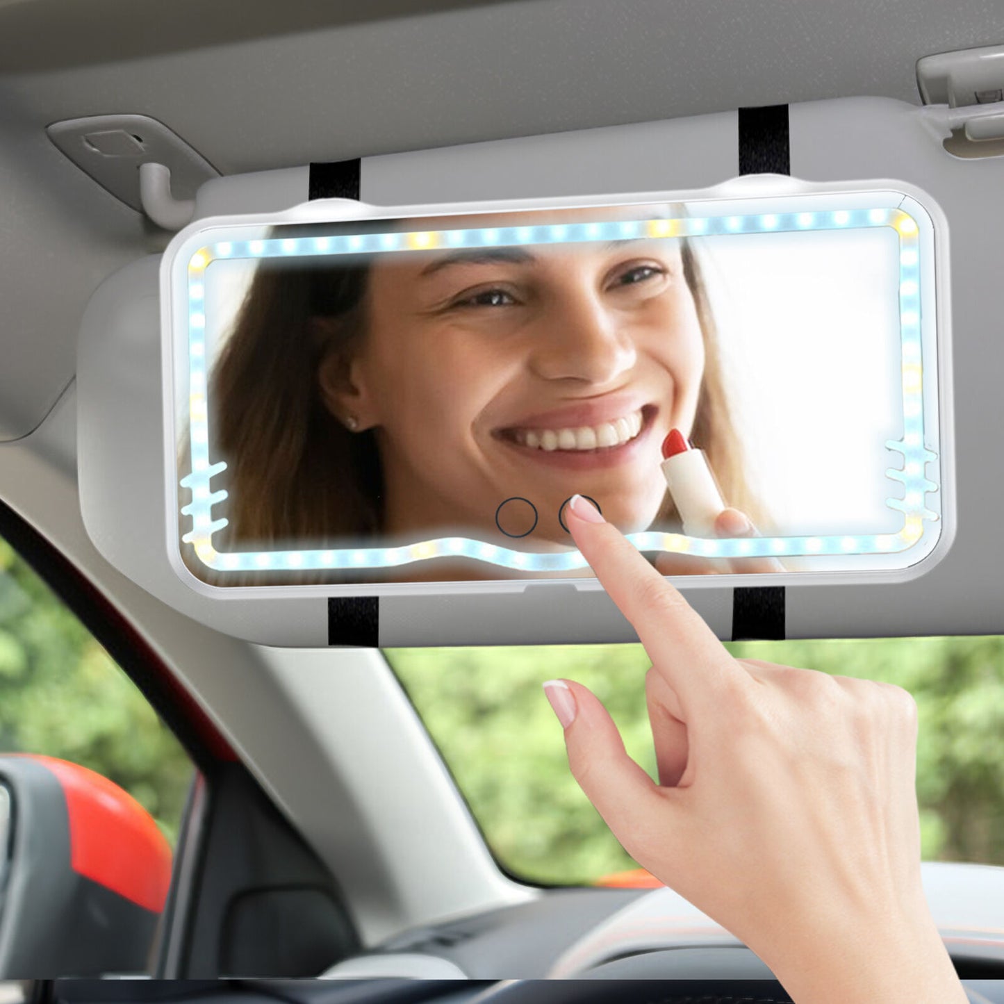 new Car Sun Visor Vanity Mirror Rechargeable Touch On Screen LED Light Makeup Mirror koeek - KOEEK