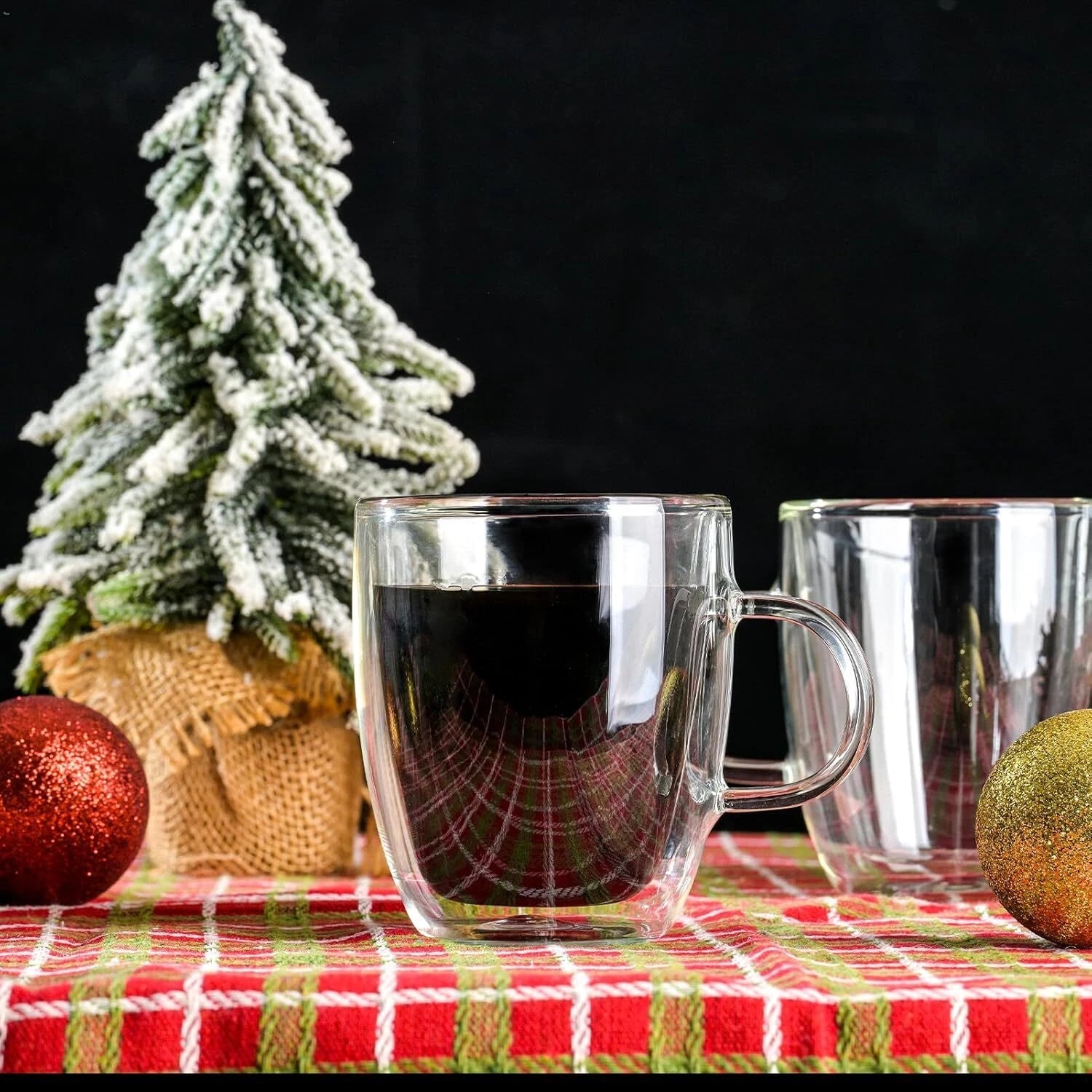 Double Wall Insulated Glass Coffee Mugs set of 4-13.5 oz Clear Hand Blown Glass 07FC0E-D4 - KOEEK