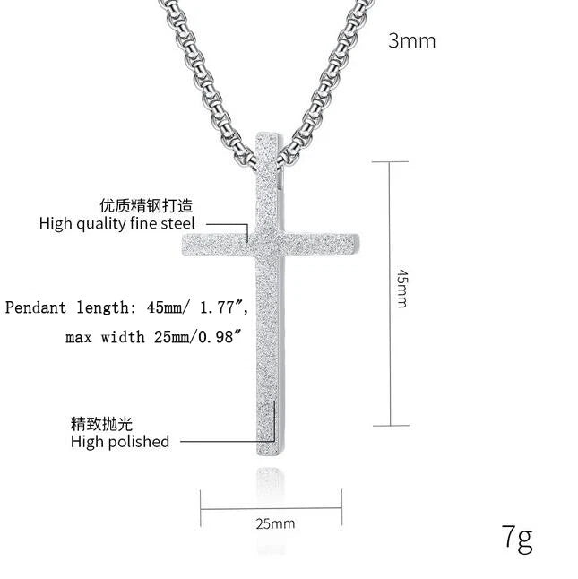 Mens Womens Stainless Steel Matte Cross Pendant w/ Necklace Chain 23.6" 07FC0E-D4 - KOEEK
