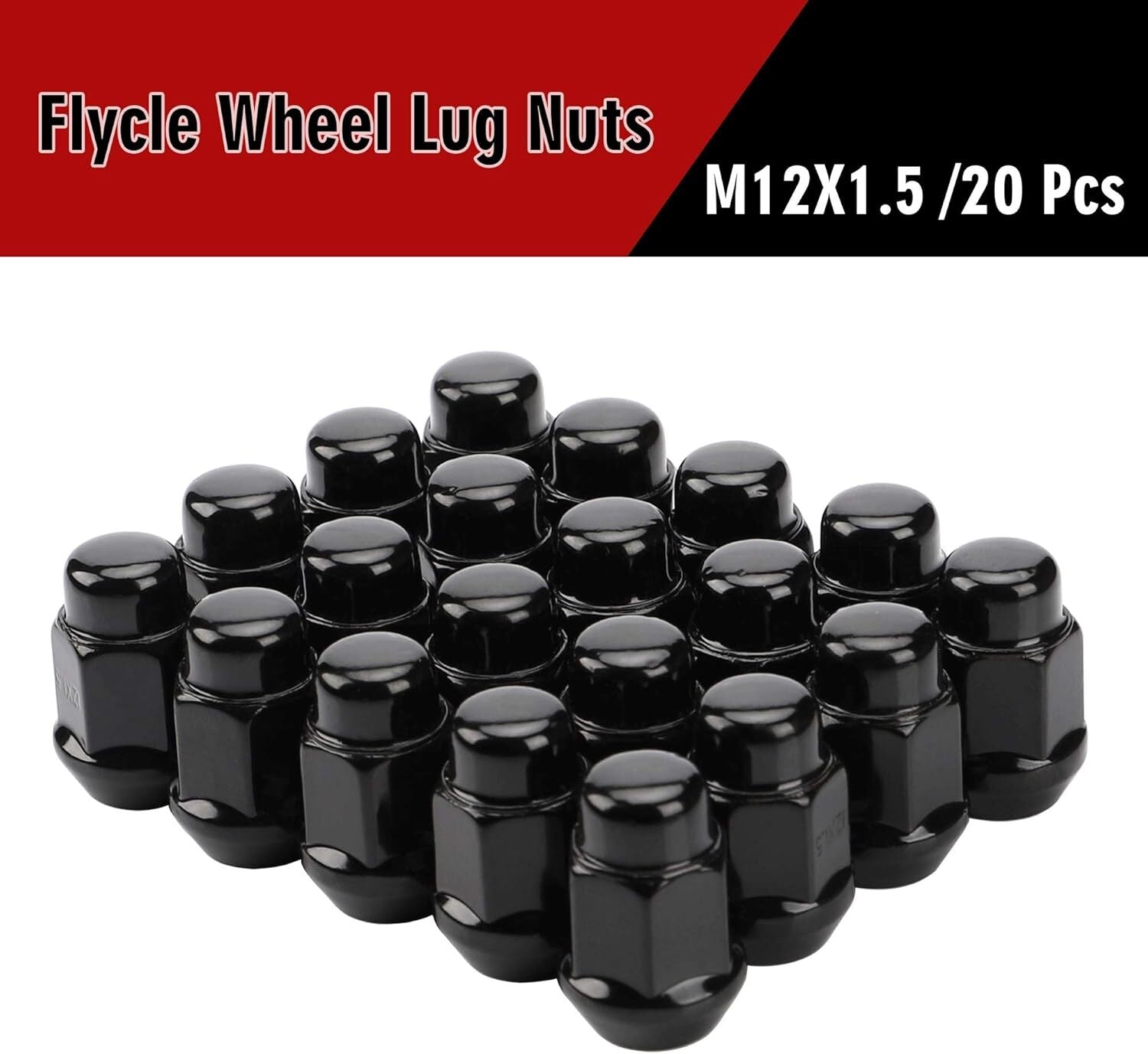 new 20PCS 1.4 inch 12x1.5 Closed End Bulge Acorn Black Lug Nuts - inch, 07FC0E-D4 - KOEEK