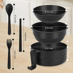 Microwave Ramen Noodle Bowl Set with Chopsticks, Spoon, Fork – 32 oz Portable 07FC0E-D4 - KOEEK
