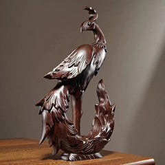 Ebony Wood Phoenix Figurine 12cm Hand Carved Wooden Home Decor Wedding Gift 07FC0E-D4 - KOEEK