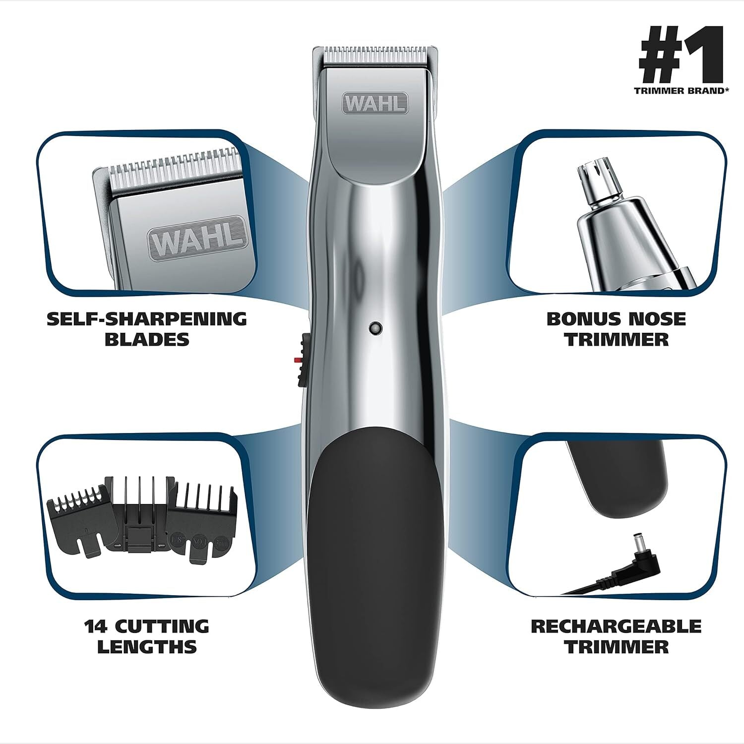 new Wahl Groomsman Rechargeable Beard Trimmer kit for Mustaches, Nose Silver