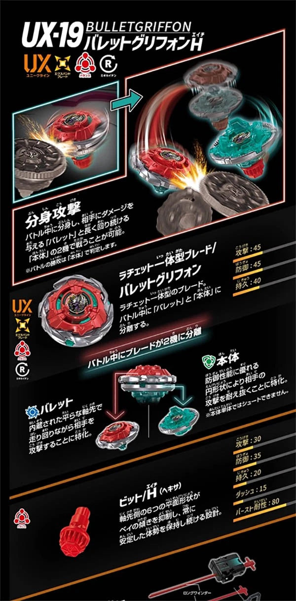 Tomy Takara Bullet Griffon H Beyblade X Burst Launcher Starter UX-19 Official TAKARA - KOEEK