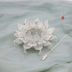 Chinese Style Lotus Flower Hair Clip Tassel Hairpin Step Shake Hanfu Headwear 07FC0E-D4 - KOEEK