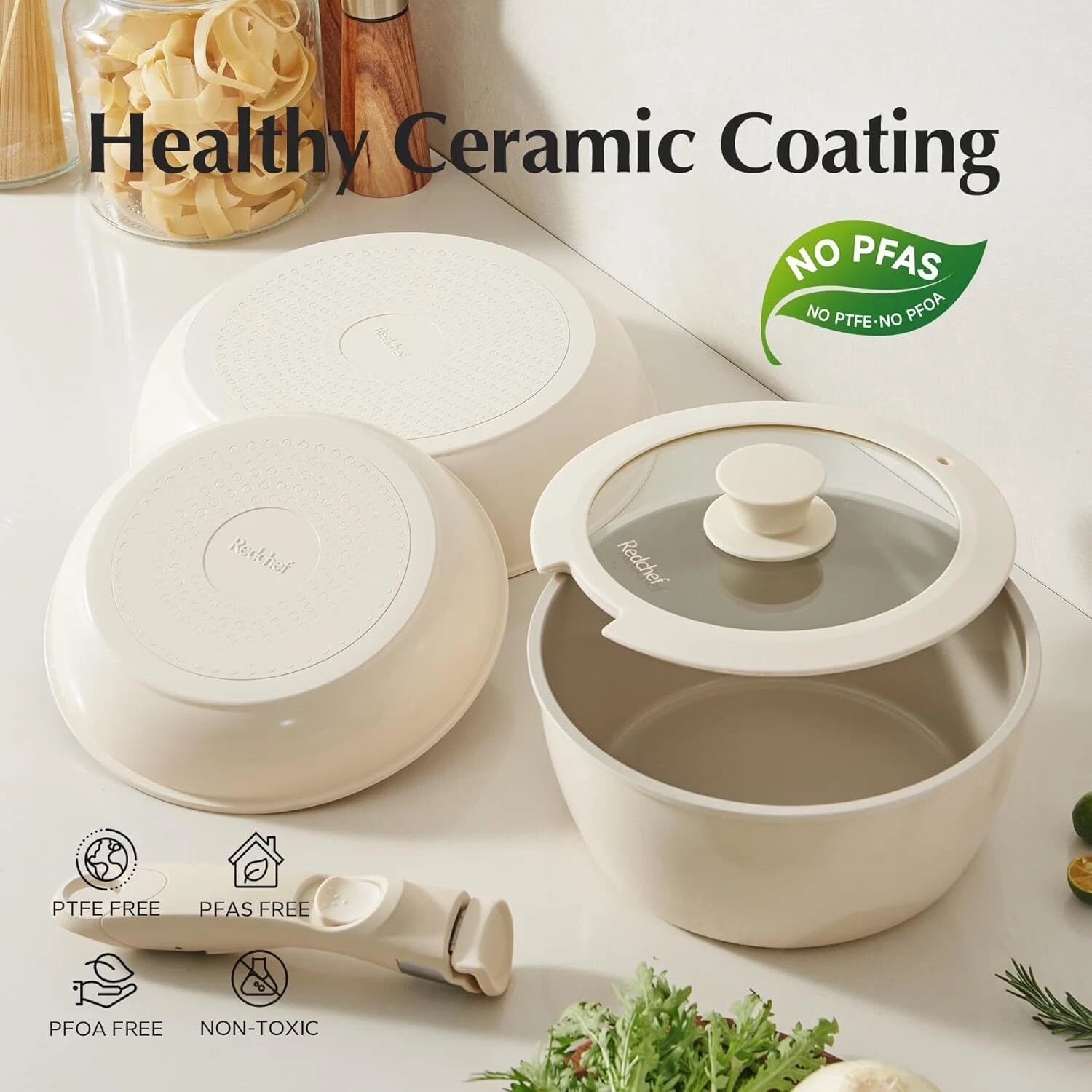 Non-Stick Ceramic Cookware Set, Non-Toxic Non-Stick Cookware Set 07FC0E-D4 - KOEEK
