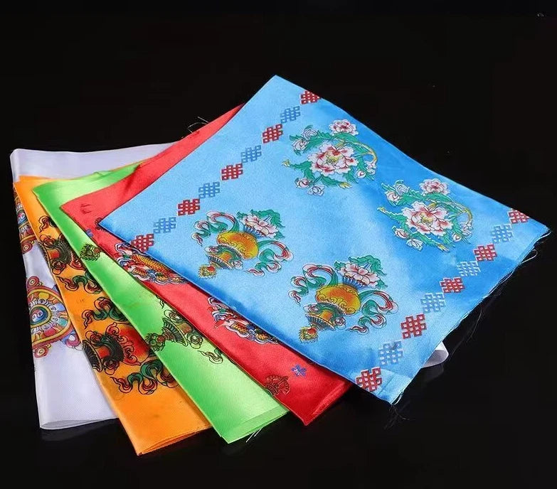 5pcs 240cm 94" Tibetan Traditional Khata Eight Auspicious Symbol Good Luck Scarf 07FC0E-D4 - KOEEK