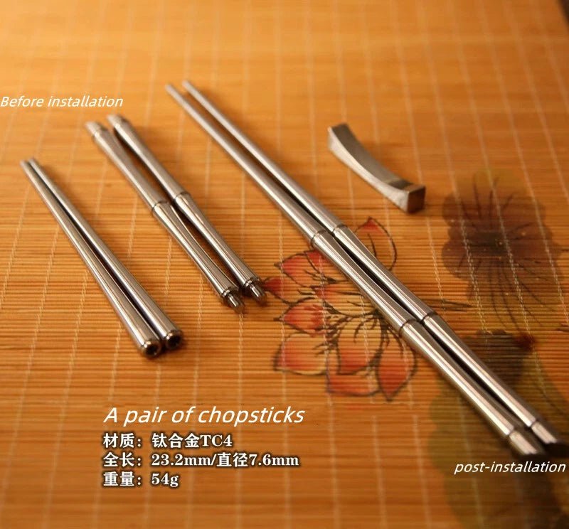 EDC Solid TC4 Titanium Chopsticks Section Foldable With Pack Travel Tools 07FC0E-D4 - KOEEK