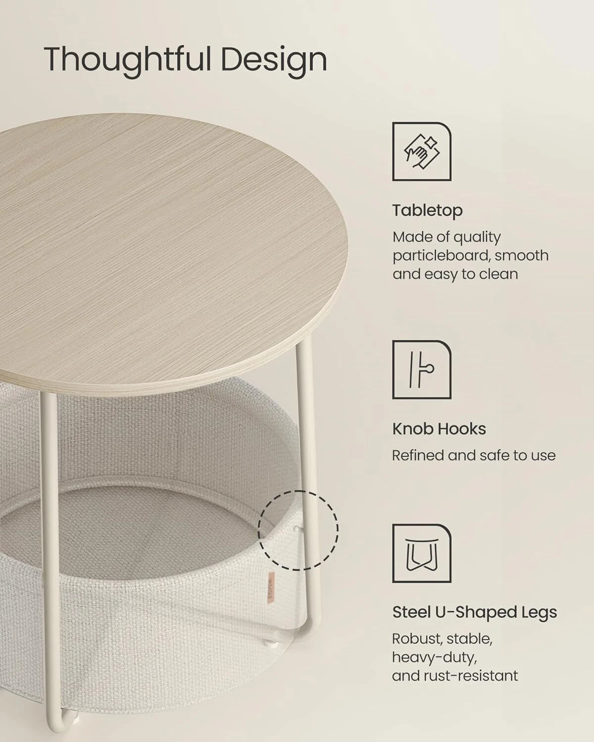 Small Nightstand with Fabric Basket, Modern Nightstand, Round Side Table 07FC0E-D4 - KOEEK