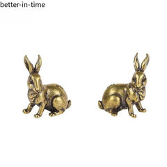1 Pair Retro Brass Little Luck Rabbit Statue Ornament Carved Tea Pet Decoration 07FC0E-D4 - KOEEK